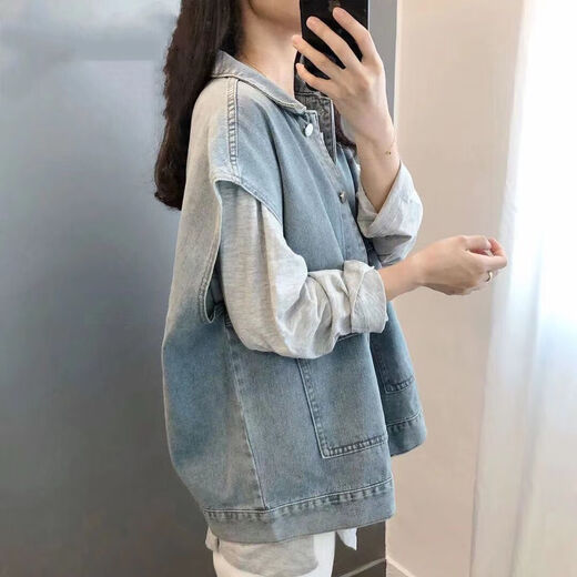Sleeveless vest workwear denim vest girlfriend ins student punk loose bf style internet celebrity horse clip jacket trend SN0703 9901# blue [collect priority shipment] M Recommended 100-115Jin [Jin equals 0.5 kg]