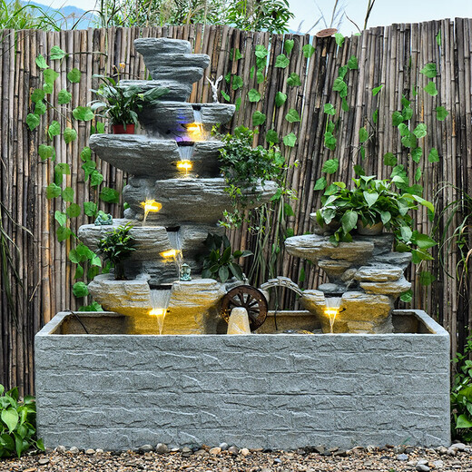 
Quanyun Rockery Fish Pond Waterfall Waterfall Waterscape Ornament Circulating Water Fish Tank Garden Balcony Fengshui Wheels Produce Money Landscape Decoration Length 1.81.83 Height]5052+9039+5010