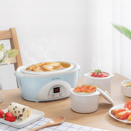 Tianji electric stew pot ceramic fully automatic 2 people 3 water-proof stew pot one pot three pots 1.6L white porcelain BB soup and porridge household upgraded model one pot three pots appointment + timer 1.6L