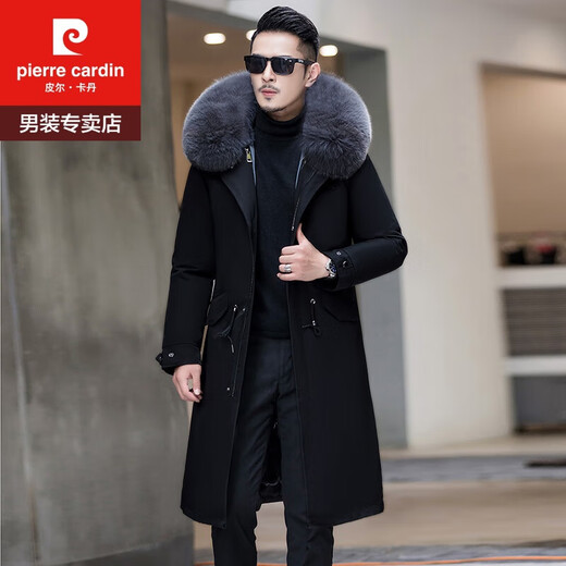 皮尔卡丹（pierre cardin）冬季派克服男獭兔毛内胆2023新款海宁长款皮草大衣可拆卸狐狸毛领 过膝款+黑色 L 羽绒袖子