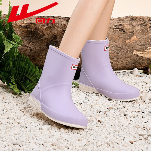 Pull-back rain boots for women, waterproof fashionable rain boots for women, adult outer wear, mid-tube rubber shoes, soft-soled water shoes for catching the sea, Taro Purple|013 38
