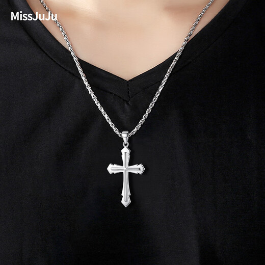 Miss JuJu men's platinum pendant trendy men's flame cross pt950 platinum pendant glossy car flower personalized pendant for women car flower version 8.9-9.1g+ with black leather rope