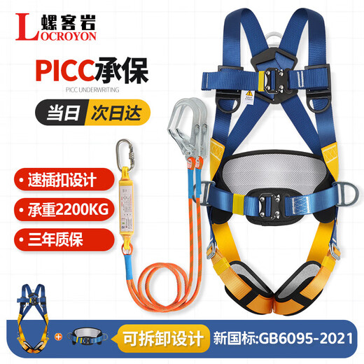 Luokeyan five-point safety belt for high-altitude work, full-body anti-fall national standard safety belt, double large hook 1.8 + buffer bag (Beijing warehouse flash delivery)