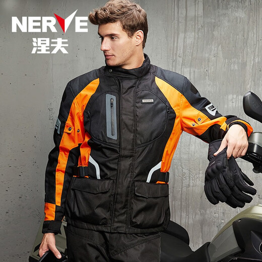 NERVE motorcycle riding clothing suit men's four-season heavy motorcycle clothing full set anti-fall waterproof warm winter top black (size too large) XL