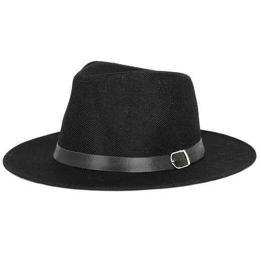 Kamilong Autumn Top Hut Herren-Leinen Sonnenhut Panama Flat Edge Britische Jazzhut High-End Sun Protection Gentleman's Hat Top Hut Gürtel schwarz 58 cm