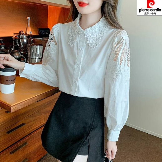 
Piercadian embroidered cotton shirt for women's autumn new fashion embroidered white shirt loose and versatile long-sleeved top CY9227 White M [Suggested 96-110Jin [Jin equals 0.5 kg]]