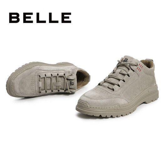 Belle men's shoes mall same style thick-soled frosted lace-up casual shoes work shoes 6SY01DM9 gray 42