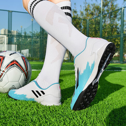 WEJIESS football shoes men's broken nails TF training shoes for adults, boys and girls, middle school and primary school students in the competition leather surface rubber sole broken X19 moon color-broken nails 40 socks + guard + shoe bag