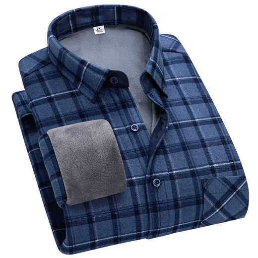 Woodpecker long-sleeved plaid shirt men's autumn and winter plus velvet thickened warm men's shirt casual large size dad's clothes men's clothing 9906 3XL