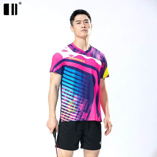单双号夏季新款单双号羽毛球服男短袖速干套装团队球服女上衣透气 紫色男套装C11915+12241 L