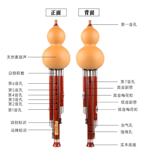 百诺原生态天然葫芦丝乐器成人降b调专业演奏小学生c调初学者入门乐器 硬嘴红木管c调【全套礼品】