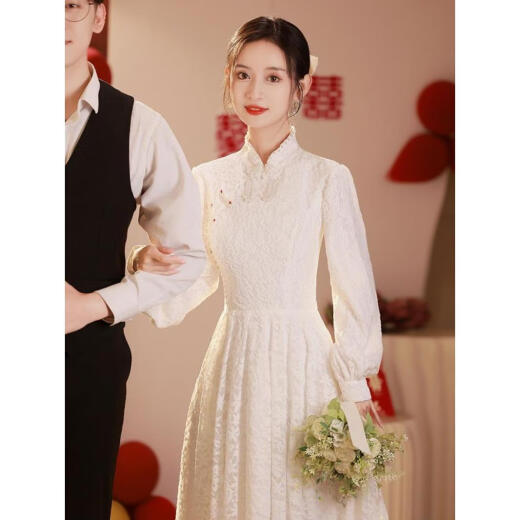 White evening dress for women, wedding and engagement dress, banquet temperament, certificate registration, small people can usually wear 3XL