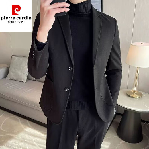 Pierre Cardin woolen casual small suit men's suit 2025 spring, autumn and winter high-end texture, handsome suit, dark gray jacket + dark gray trousers, two pieces M