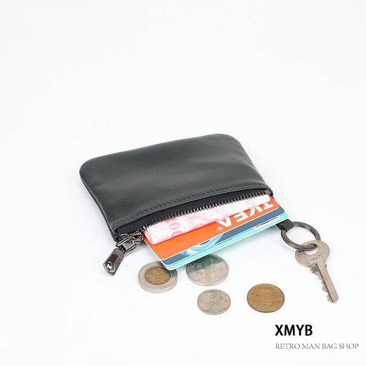 Kangaroo (KANGAROO) xmyb sheepskin zipper change key bag genuine leather men's short wallet mini coin handbag women's black small