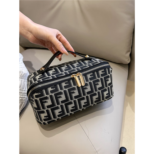 GPHF Japanese New Cosmetic Bag Portable Large Capacity Cosmetics Storage Bag Travel Portable Waterproof Multi-Function Wash Bag Brown Color - Leather Lined Middle Fixed