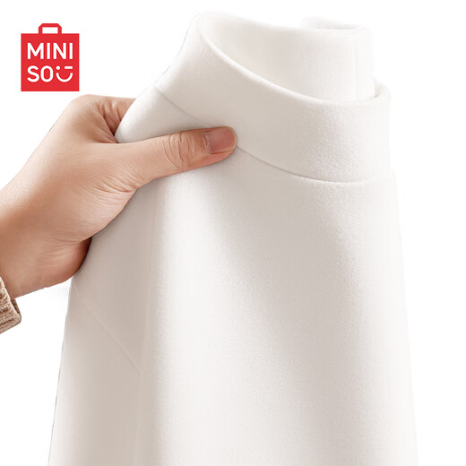 MINISO bottoming shirt men's winter high-end lining brushed texture half turtleneck plus velvet long-sleeved T-shirt white XL