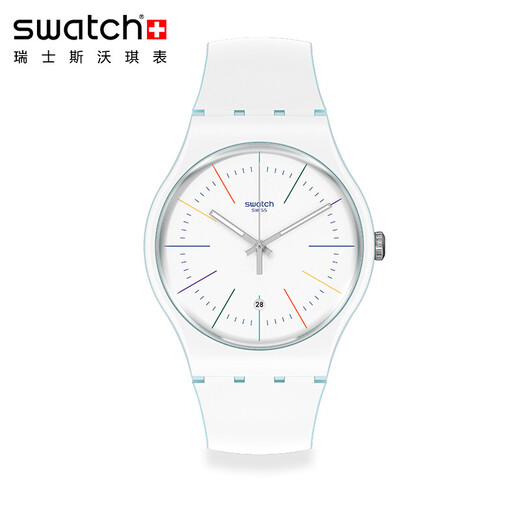 斯沃琪（Swatch）瑞士手表 原创系列 纯白炫彩 学生日历简约石英男女表SUOS404