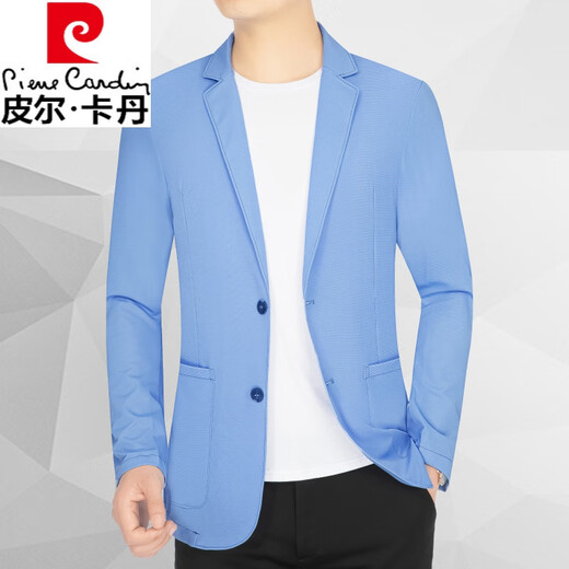 皮尔卡丹夏季西服男商务休闲冰丝透气防嗮衣外套男士夏天薄款西装 藏蓝 3754GF 175/L