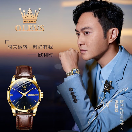 欧利时（OLEVS）瑞士认证十大品牌手表女全自动机械表简约气质女士手表送老婆礼物 【明星代言】6629情侣款-蓝面
