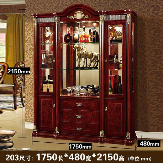 Zhen Yiju Vitrina de Vino de Estilo Europeo, Sala de Estar de Lujo de Alta Gama, vitrina con Puerta de Vidrio montada en la Pared, vitrina de Vino Tinto, aparador, gabinete Decorativo, gabinete de Comedor, marrón rojizo Oscuro 897# 1,35 Metros