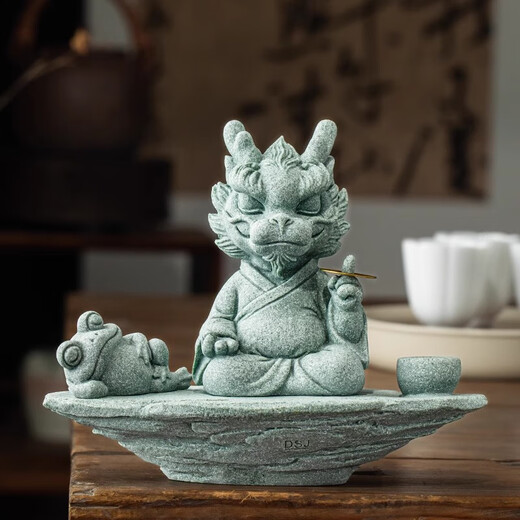 Lucky Dragon Tea Pet Decoration Color Changing High-End Green Sandstone Tea Table Tea Table Tea Set Feng Shui Decoration Crafts Master Shenlong One Finger Makes Money