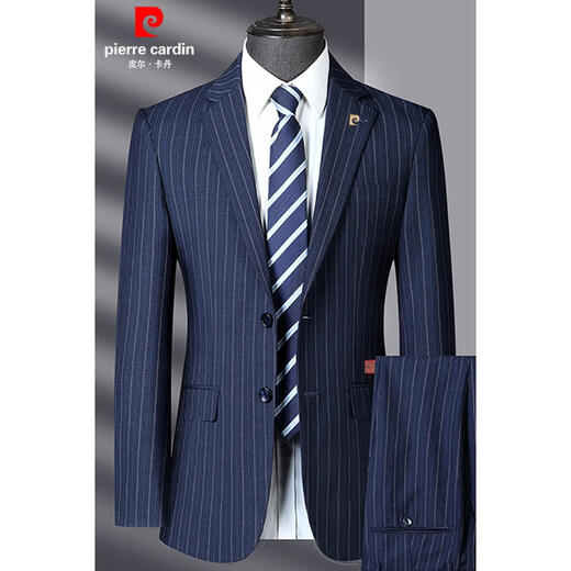 Pierre Cardin Striped Suit Men's Two-piece Suit Middle-aged Men's Business Dress Blue L 175 Size Recommended 125 Jin Jin is equal to 0.5 kg -135 Jin Jin is equal to 0.5 kg