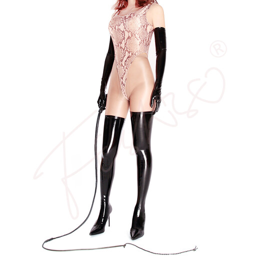 Ftshist sexy sm large size glossy patent leather latex ammonia 9cm ultra-high stiletto pointed toe thigh boots elastic stocking boots over-the-knee boots thigh boots black 38