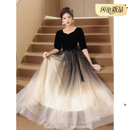 Jiaojing 18-year-old student adult dress female adult ceremony choir conductor evening light luxury host banquet XS black (off-white skirt) L