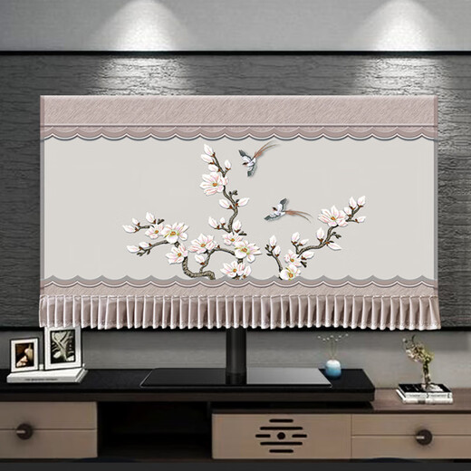 OIVFNDQN TV cover LCD TV hanging 55 60 70 75 80 inch Chinese dust cover *Fugui Song Crane *60 inch (13780cm)
