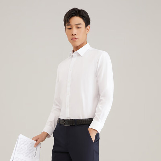 YOUNGOR 25 new solid color DP no-iron shirt cotton anti-wrinkle easy care long-sleeved shirt for men white 41