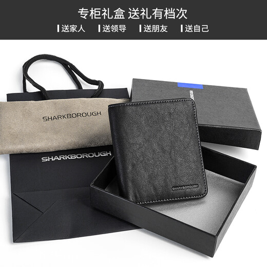 Sharkborough Gift Geatic Leather Men's Court portefeuille mince Clai de permis de conducteur Clotte de cartes multiples portefeuille anti-démagnétisation noire [Vellet Tanned Couche Cower Hide Mino]