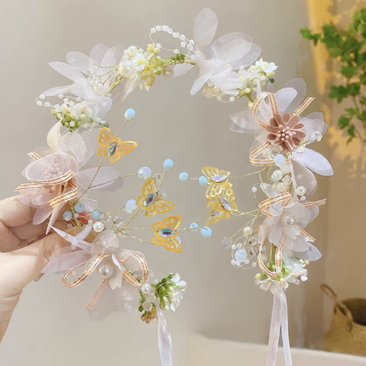 St. Xian children's garland headband headband pearl crown girl princess ancient style headdress performance flower girl accessories headband forest style Sudie style 1