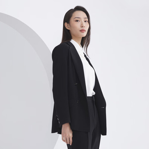 雅戈尔（YOUNGOR）套西上衣女673款双排一粒扣宽松版西服垂感挺括新品商场同款 黑色 M 165/88A