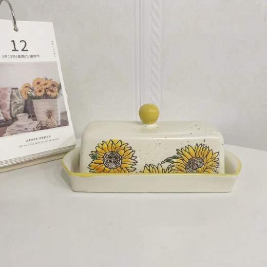 HYWLKJ Korean pastoral style creative ceramic butter box tableware with lid butter plate snack dish butter dish cheese box storage yellow lemon butter box