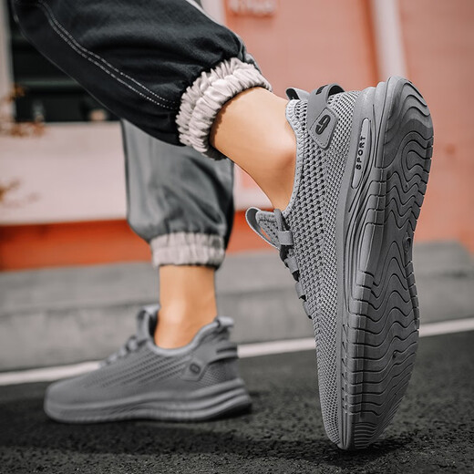 Changxiang Huili Herrenschuhe Sommer 2025 Neues atmungsaktives Netz fliegend weben hohl dünne lässige Mesh Sports Laufschuhe für Männer grau 42