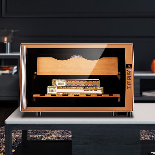 CIGARLOONG 25C cigar cabinet, small cigar humidifier, precise temperature control and moisturizing, semiconductor air-cooled electronic cabinet, cedar wood shelf, embedded household energy-saving cigar and wine cabinet, golden cigar style
