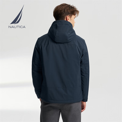 Nautica [einteiliger direkter Drop] Herren- und Winter-Anti-Licht-Spritzer und entfernbarer Hut dicke Jacke Baumwolljacke für Männer Jo4308 Navy 4NV M.