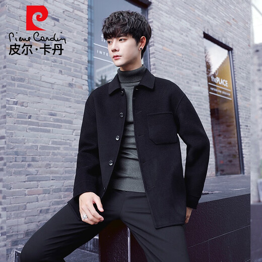 皮尔卡丹羊毛呢大衣男短款韩版2024新款呢子外套男士双面羊毛夹克秋冬季潮 咖啡色 M 170