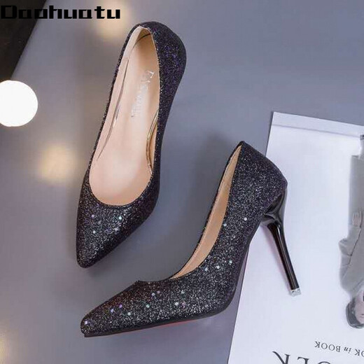 Daohuatu size 35-45 large size high-heeled shoes 44 sequined single shoes retro men's transvestite shoes 43 stiletto heel big-foot women's shoes 42 silver 10 cm 43