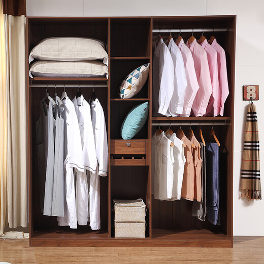 Quanyou Home Master Bedroom New Chinese Style Wall Solid Wood Handle Wardrobe Household Clothes Storage Storage Cabinet