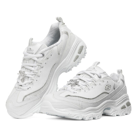 SKECHERS斯凯奇十周年钻石纪念版熊猫鞋缓震运动休闲鞋 增高透气老爹鞋女 12241/WSL 钻石款-白色/银色 39