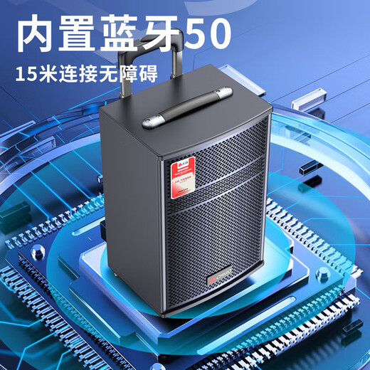 CHIGO square dance Bluetooth speaker subwoofer outdoor large volume outdoor karaoke sound card audio playing and singing 15-inch flagship version + wireless microphone X2