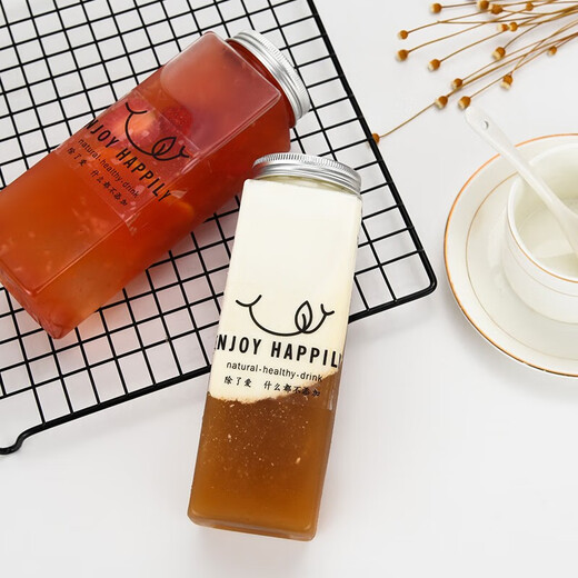 Murannuoer milk tea cup disposable drink cup coffee cup with lid milk tea bottle drink cup poplar nectar bottle juice cup disposable square milk tea cup 380ml 10 pieces