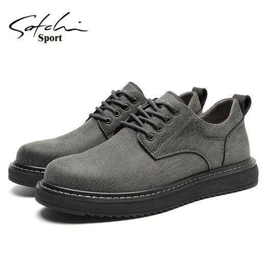 SATCHI men's shoes autumn and winter new business casual shoes fashionable British sneakers men's low-cut lace-up shoes for men gray 40 (250mm) leather shoe size
