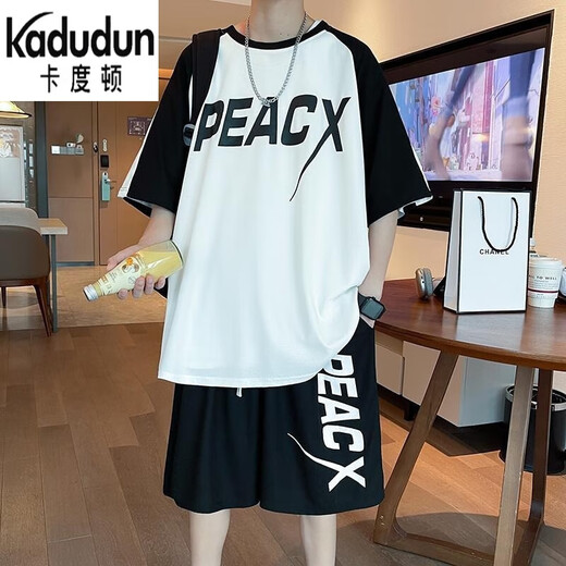 Kaduton Adolescente Traje de manga corta de 20 años de edad de 20 años de edad en una camiseta suelta de gran tamaño de la escuela secundaria de 16 años Traje de ropa deportiva 5012 Muja negra M (70-100Jin [Jin es igual a 0.5 kg])