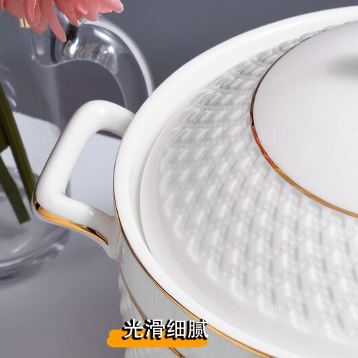 Xijiazuo 2L large-capacity ceramic lard tank soup tank with lid and high temperature resistant oil storage tank New Year oil-pressing spicy oil diamond pattern gold model 8 inches