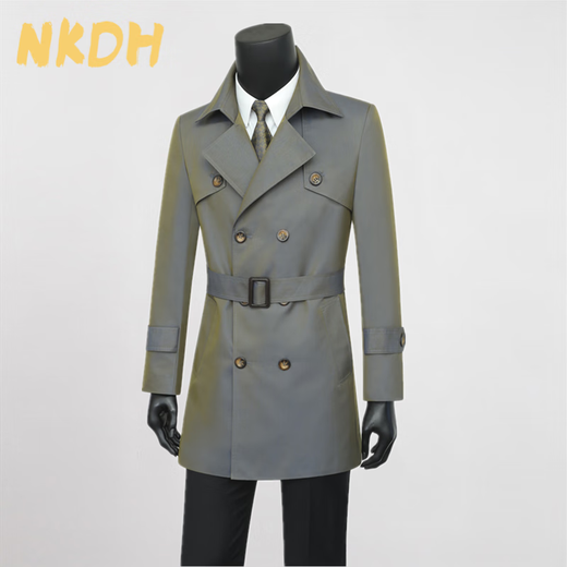 NKDH luxury brand reflective windbreaker men's spring and autumn new slim fit handsome fashionable mid-length jacket Black XL 180/92A: