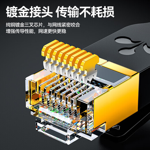 山泽 七类CAT7类扁平网线 万兆网络屏蔽双绞镀金连接线 工程家用电脑宽带成品跳线 黑色2米 CAT-702C