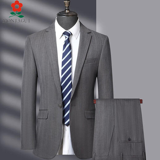 MONTAGUT Men's Middle-aged Men's Suit Suit Men's Business Casual Groomsmen Groom Wedding Dress Suit Jacket 8300 Picture Color Three-piece Set Two Buttons No Slits 185/2XL Suitable for 145-165 Jin Jin is equal to 0.5 kg