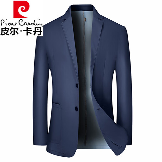皮尔卡丹夏季西服男商务休闲冰丝透气防嗮衣外套男士夏天薄款西装 藏蓝 3754GF 175/L
